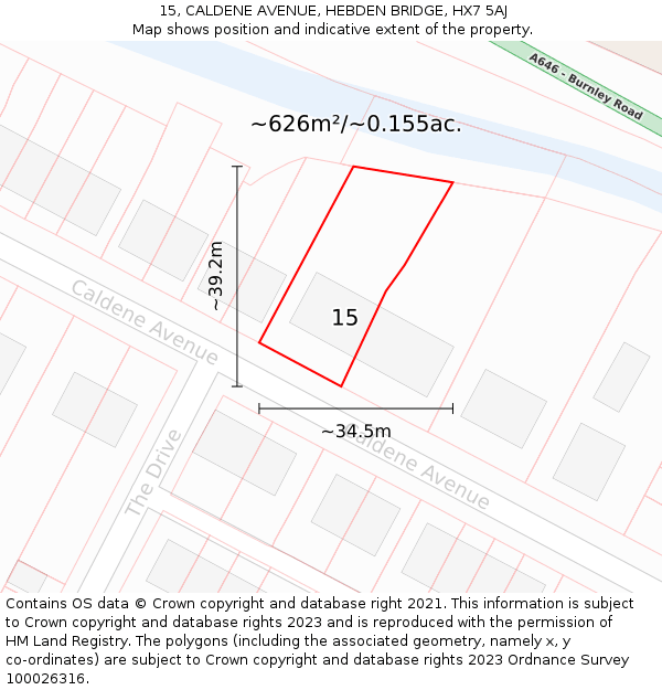 15, CALDENE AVENUE, HEBDEN BRIDGE, HX7 5AJ: Plot and title map