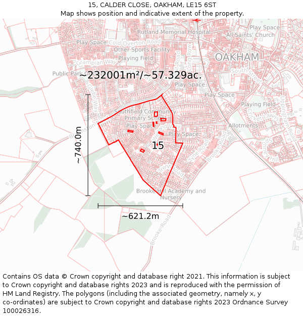 15, CALDER CLOSE, OAKHAM, LE15 6ST: Plot and title map