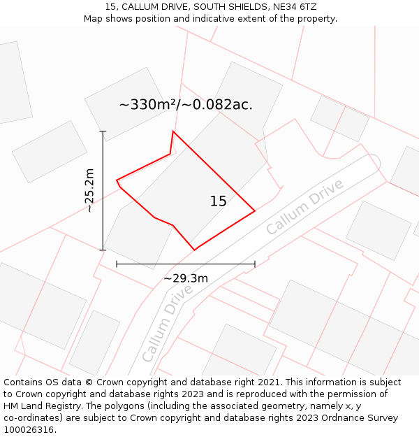 15, CALLUM DRIVE, SOUTH SHIELDS, NE34 6TZ: Plot and title map