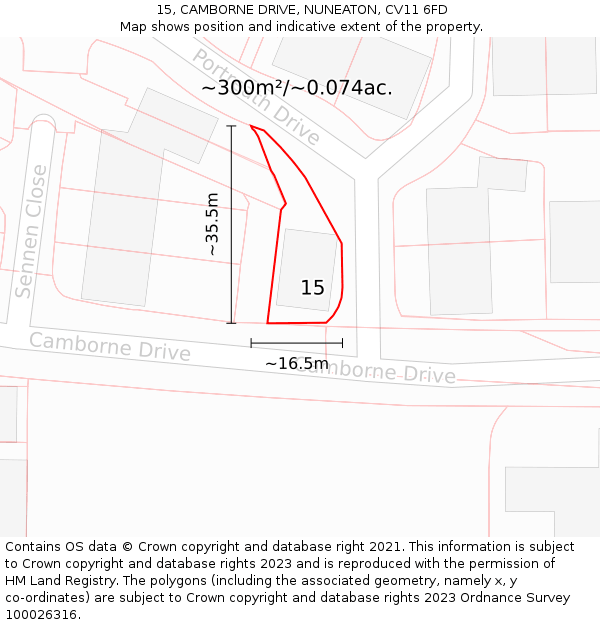 15, CAMBORNE DRIVE, NUNEATON, CV11 6FD: Plot and title map