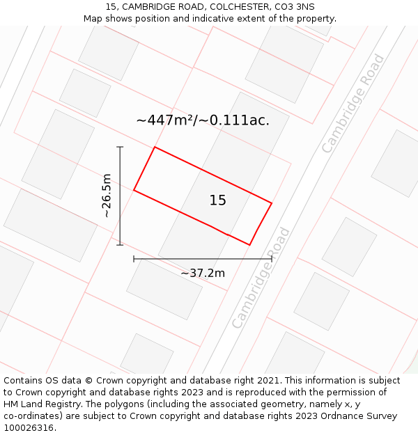 15, CAMBRIDGE ROAD, COLCHESTER, CO3 3NS: Plot and title map