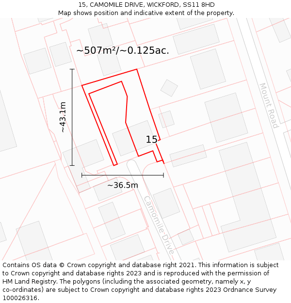 15, CAMOMILE DRIVE, WICKFORD, SS11 8HD: Plot and title map