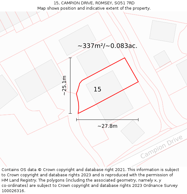 15, CAMPION DRIVE, ROMSEY, SO51 7RD: Plot and title map