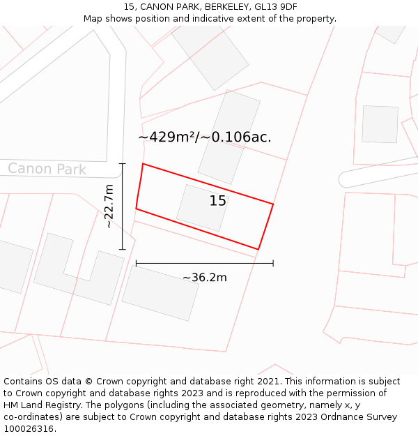 15, CANON PARK, BERKELEY, GL13 9DF: Plot and title map