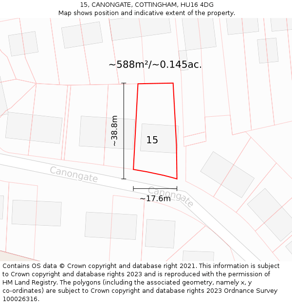15, CANONGATE, COTTINGHAM, HU16 4DG: Plot and title map