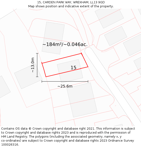 15, CARDEN PARK WAY, WREXHAM, LL13 9GD: Plot and title map