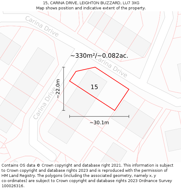 15, CARINA DRIVE, LEIGHTON BUZZARD, LU7 3XG: Plot and title map