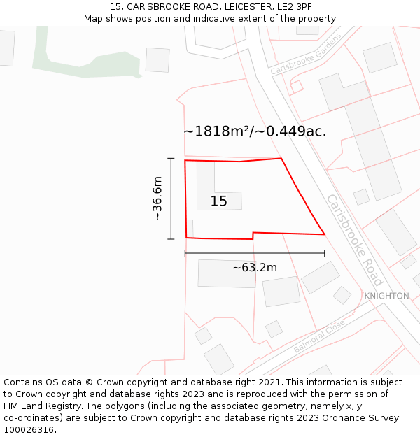15, CARISBROOKE ROAD, LEICESTER, LE2 3PF: Plot and title map