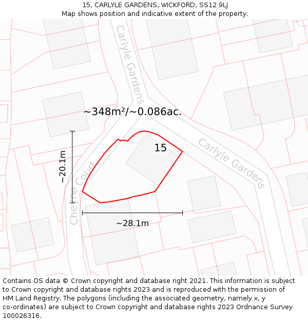 15, CARLYLE GARDENS, WICKFORD, SS12 9LJ: Plot and title map