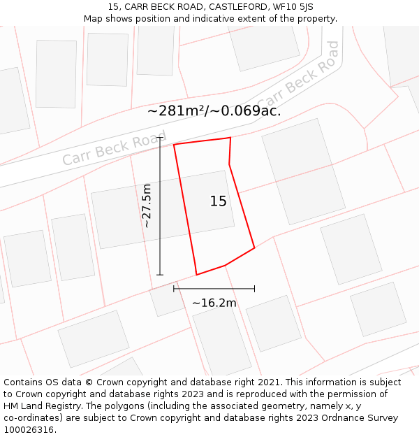 15, CARR BECK ROAD, CASTLEFORD, WF10 5JS: Plot and title map