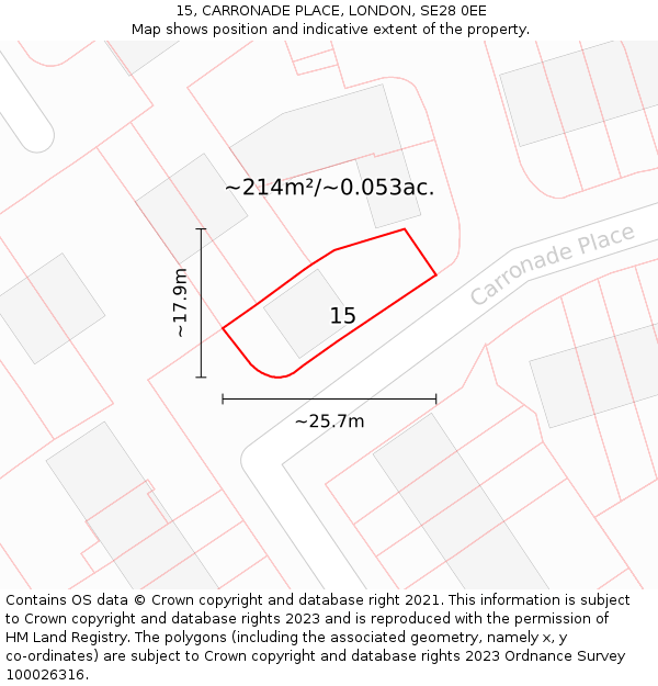 15, CARRONADE PLACE, LONDON, SE28 0EE: Plot and title map