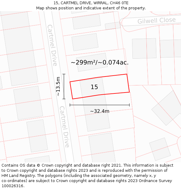 15, CARTMEL DRIVE, WIRRAL, CH46 0TE: Plot and title map