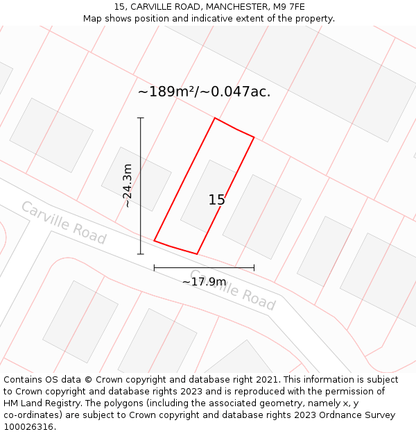 15, CARVILLE ROAD, MANCHESTER, M9 7FE: Plot and title map