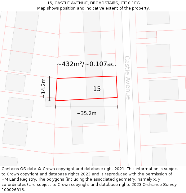 15, CASTLE AVENUE, BROADSTAIRS, CT10 1EG: Plot and title map