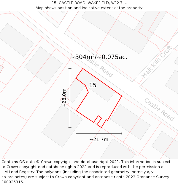 15, CASTLE ROAD, WAKEFIELD, WF2 7LU: Plot and title map