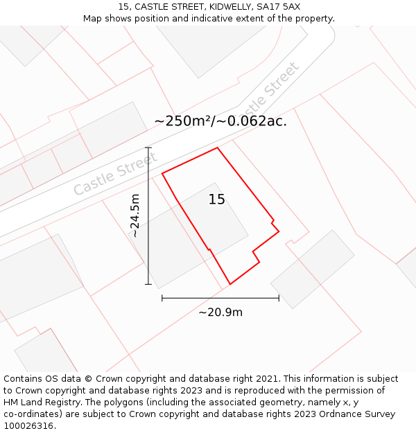 15, CASTLE STREET, KIDWELLY, SA17 5AX: Plot and title map