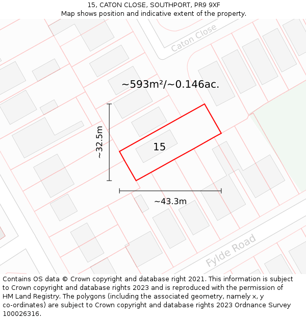 15, CATON CLOSE, SOUTHPORT, PR9 9XF: Plot and title map