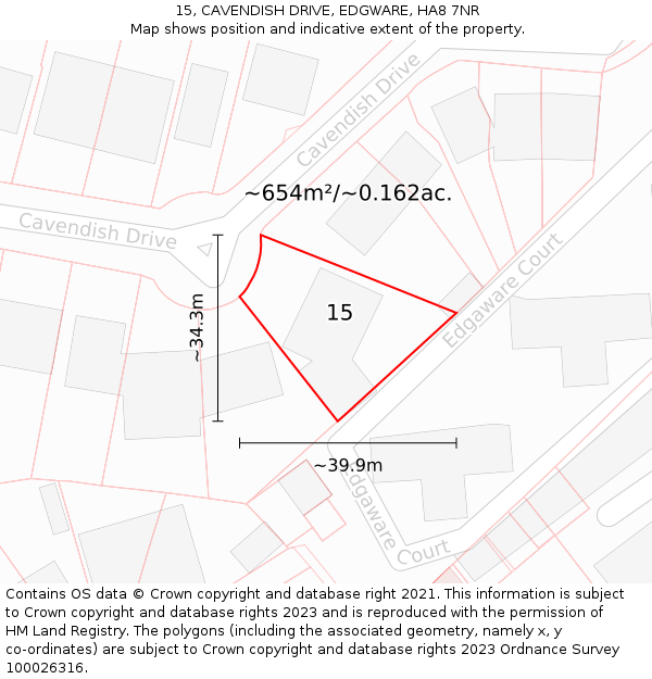 15, CAVENDISH DRIVE, EDGWARE, HA8 7NR: Plot and title map