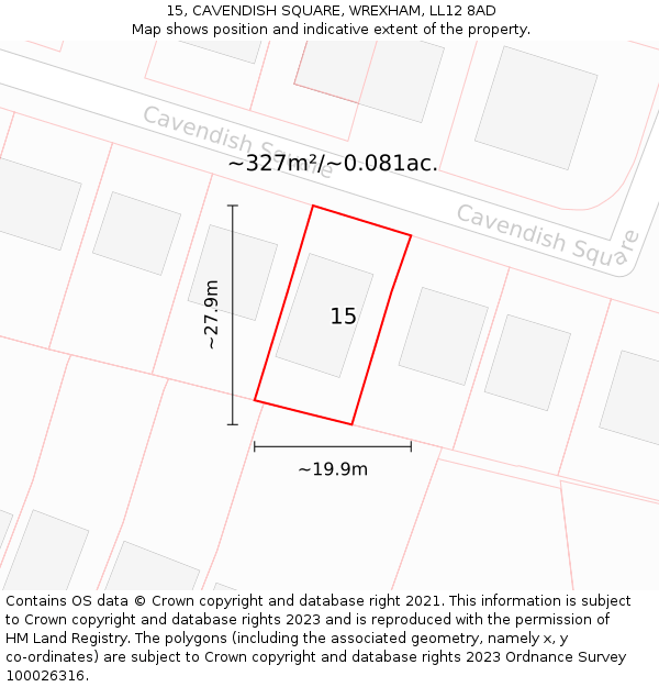 15, CAVENDISH SQUARE, WREXHAM, LL12 8AD: Plot and title map