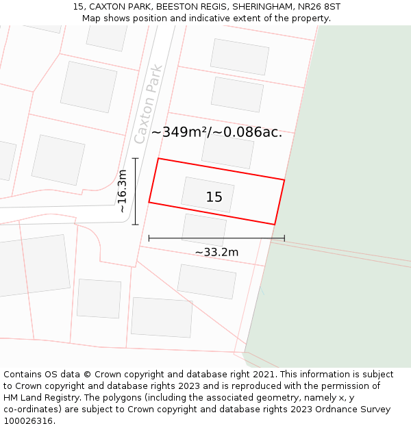 15, CAXTON PARK, BEESTON REGIS, SHERINGHAM, NR26 8ST: Plot and title map