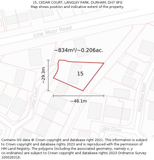 15, CEDAR COURT, LANGLEY PARK, DURHAM, DH7 9FG: Plot and title map
