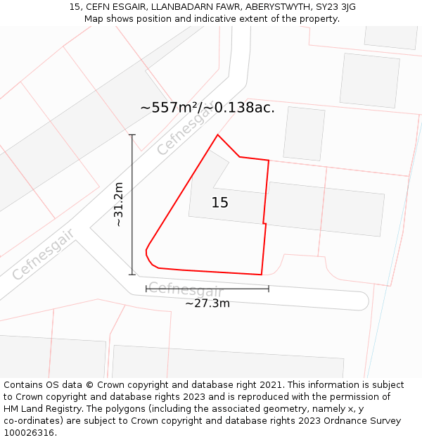 15, CEFN ESGAIR, LLANBADARN FAWR, ABERYSTWYTH, SY23 3JG: Plot and title map