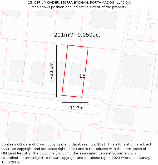 15, CEFN Y GADER, MORFA BYCHAN, PORTHMADOG, LL49 9JA: Plot and title map