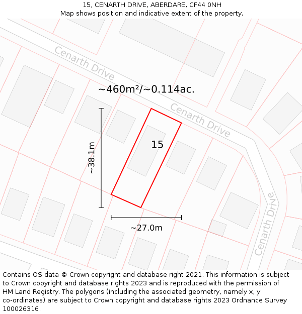 15, CENARTH DRIVE, ABERDARE, CF44 0NH: Plot and title map