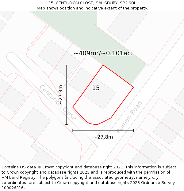 15, CENTURION CLOSE, SALISBURY, SP2 9BL: Plot and title map