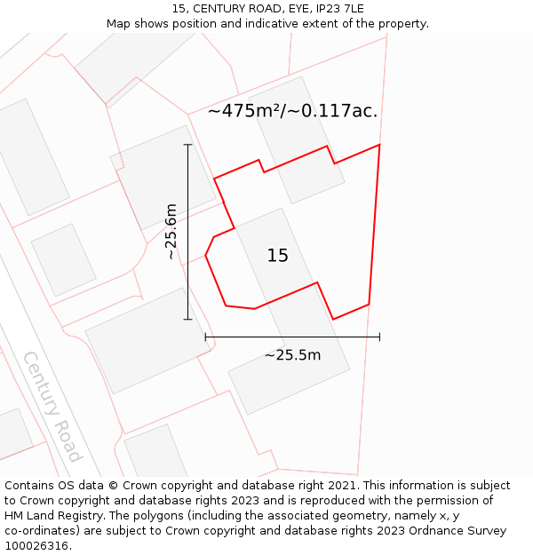 15, CENTURY ROAD, EYE, IP23 7LE: Plot and title map