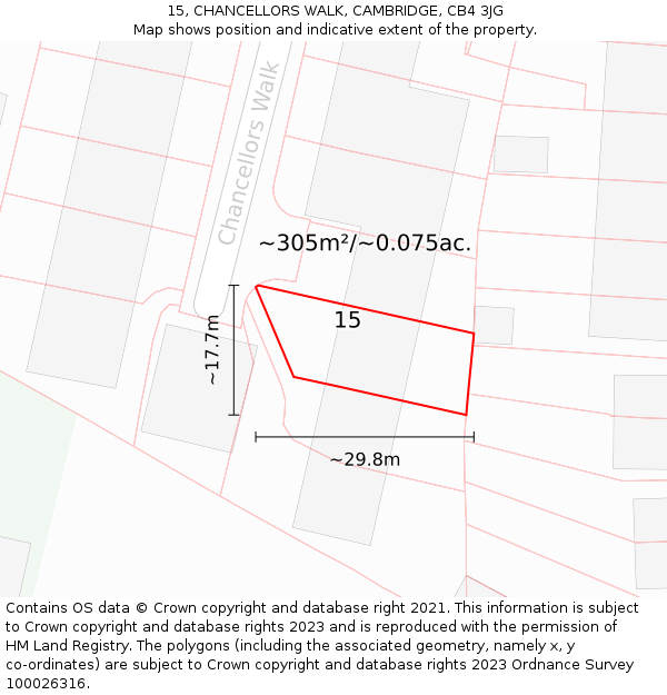 15, CHANCELLORS WALK, CAMBRIDGE, CB4 3JG: Plot and title map