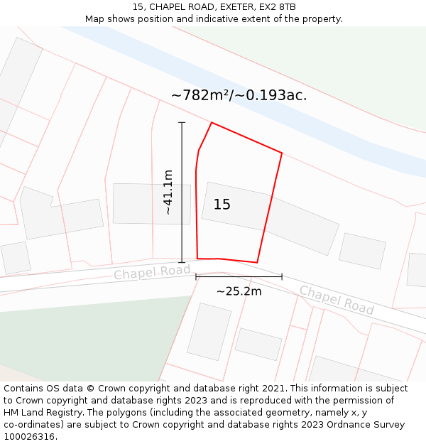 15, CHAPEL ROAD, EXETER, EX2 8TB: Plot and title map