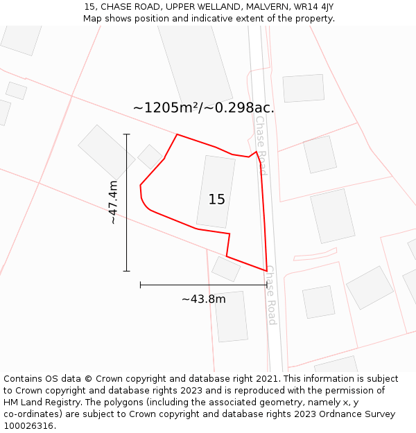 15, CHASE ROAD, UPPER WELLAND, MALVERN, WR14 4JY: Plot and title map