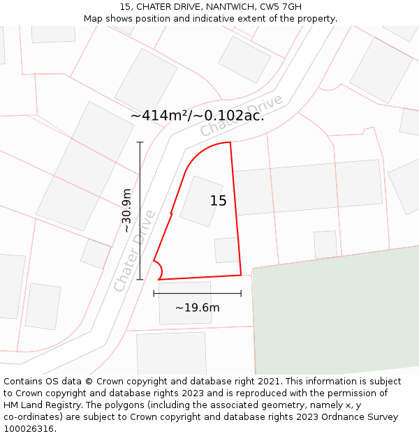 15, CHATER DRIVE, NANTWICH, CW5 7GH: Plot and title map