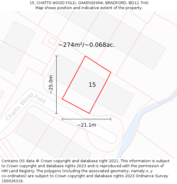 15, CHATTS WOOD FOLD, OAKENSHAW, BRADFORD, BD12 7HG: Plot and title map