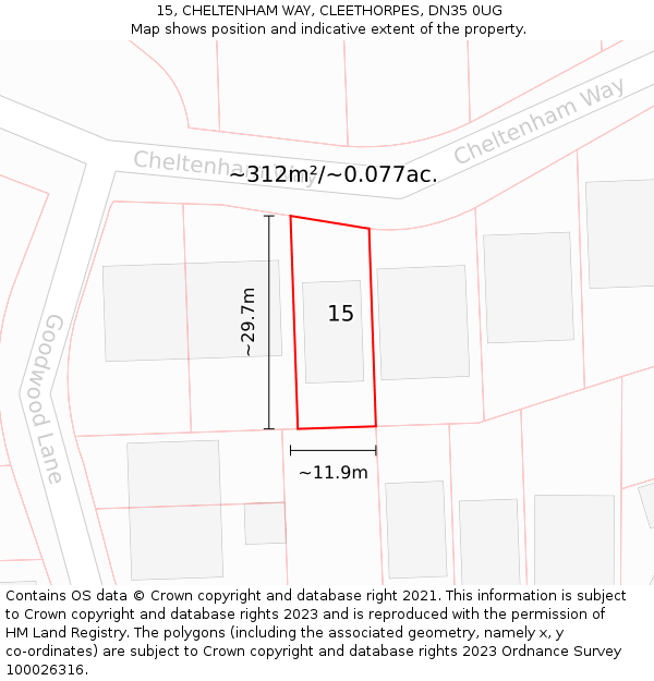 15, CHELTENHAM WAY, CLEETHORPES, DN35 0UG: Plot and title map