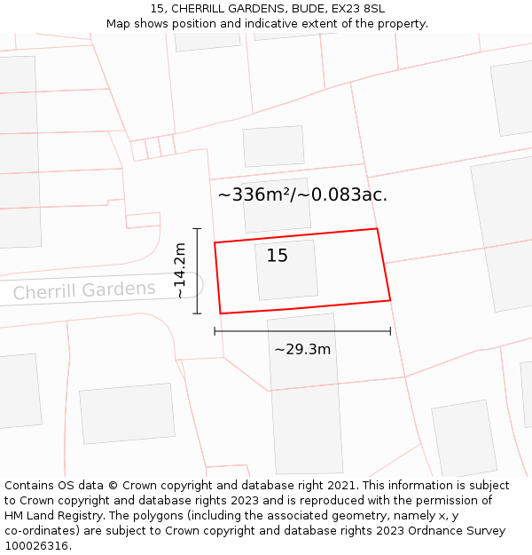 15, CHERRILL GARDENS, BUDE, EX23 8SL: Plot and title map