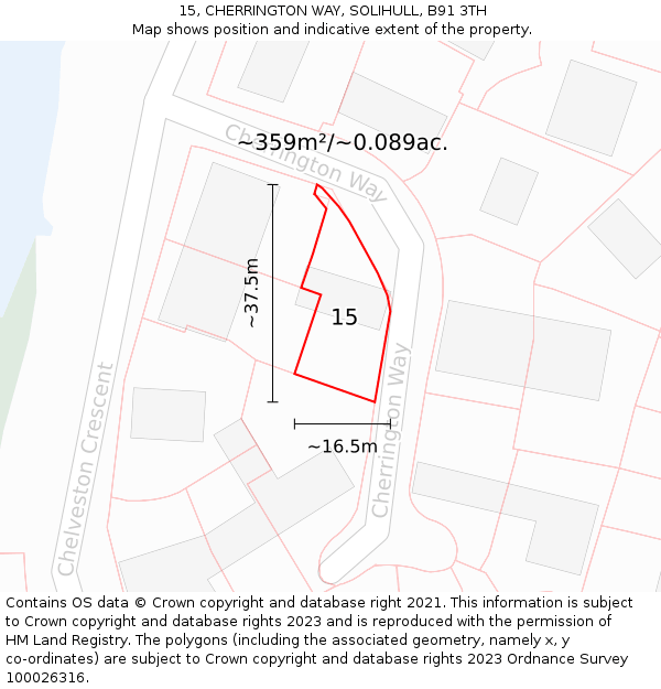 15, CHERRINGTON WAY, SOLIHULL, B91 3TH: Plot and title map