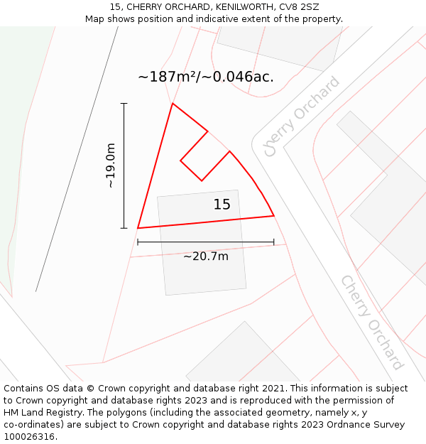 15, CHERRY ORCHARD, KENILWORTH, CV8 2SZ: Plot and title map