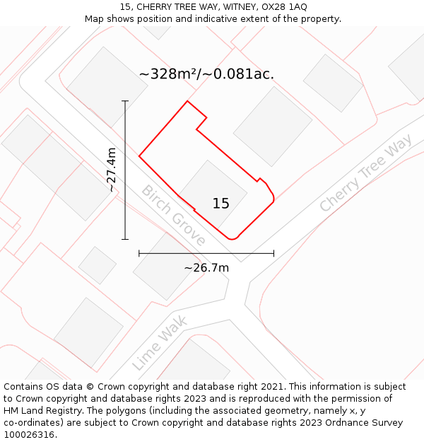 15, CHERRY TREE WAY, WITNEY, OX28 1AQ: Plot and title map