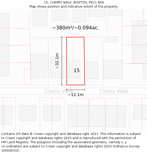 15, CHERRY WALK, BOSTON, PE21 8AS: Plot and title map