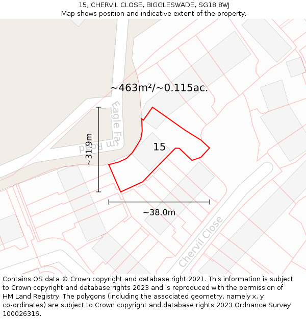 15, CHERVIL CLOSE, BIGGLESWADE, SG18 8WJ: Plot and title map