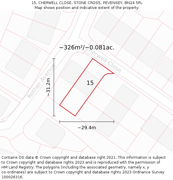 15, CHERWELL CLOSE, STONE CROSS, PEVENSEY, BN24 5PL: Plot and title map