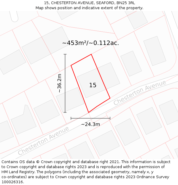 15, CHESTERTON AVENUE, SEAFORD, BN25 3RL: Plot and title map