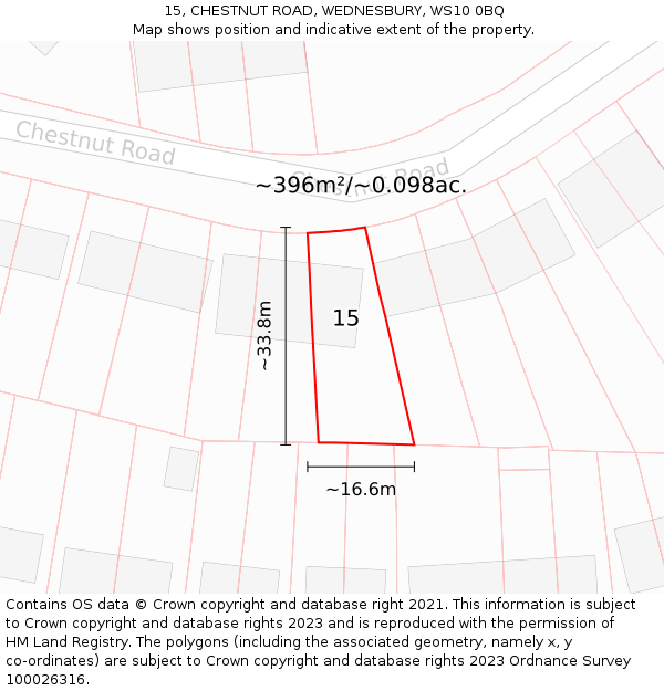 15, CHESTNUT ROAD, WEDNESBURY, WS10 0BQ: Plot and title map