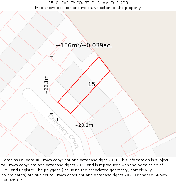 15, CHEVELEY COURT, DURHAM, DH1 2DR: Plot and title map