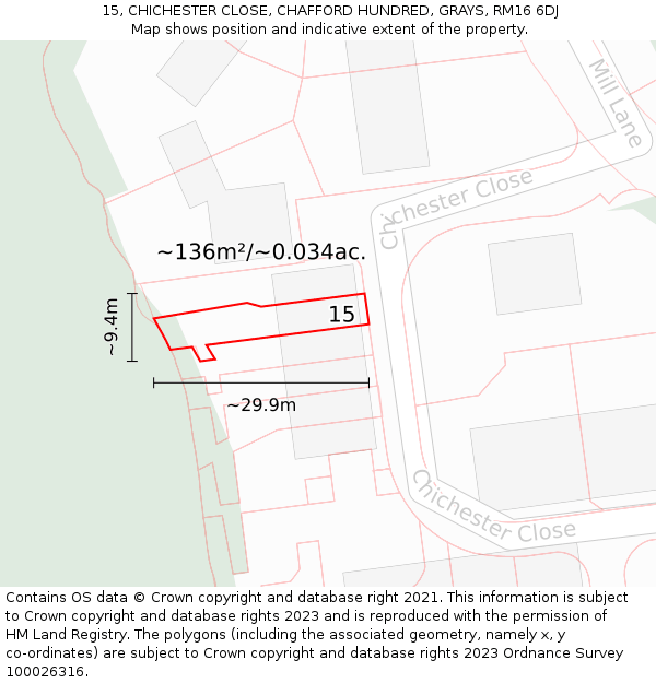 15, CHICHESTER CLOSE, CHAFFORD HUNDRED, GRAYS, RM16 6DJ: Plot and title map