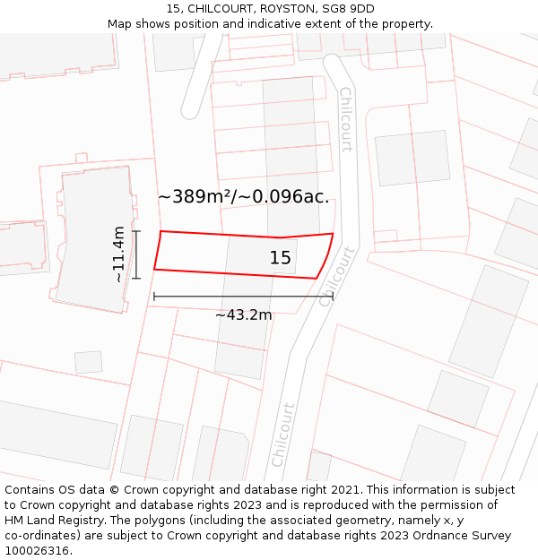 15, CHILCOURT, ROYSTON, SG8 9DD: Plot and title map