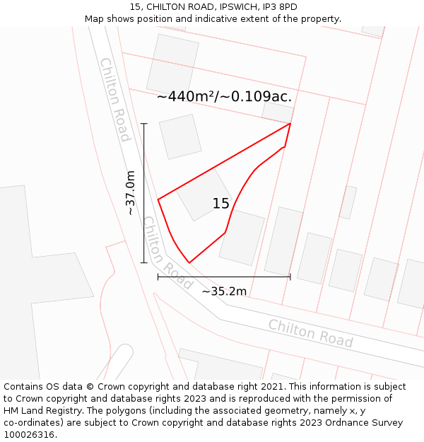 15, CHILTON ROAD, IPSWICH, IP3 8PD: Plot and title map