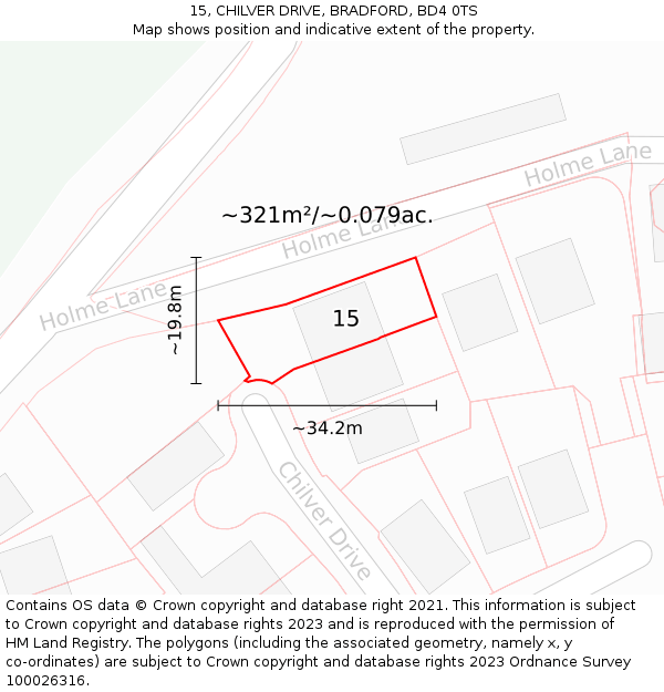 15, CHILVER DRIVE, BRADFORD, BD4 0TS: Plot and title map